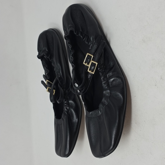 FRAME Le Sunset Mary Jane Ballet Flat in Black Leather Women's Size 39